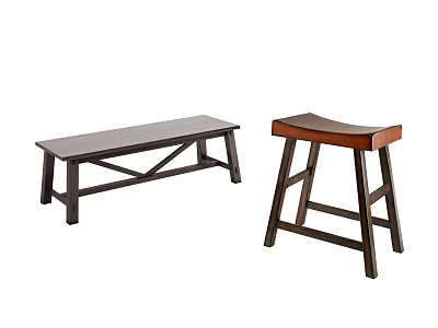 Public Seating Wooden Bench And Stool With Simple Modern Design 3d model