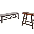 Public Seating Wooden Bench And Stool With Simple Modern Design
