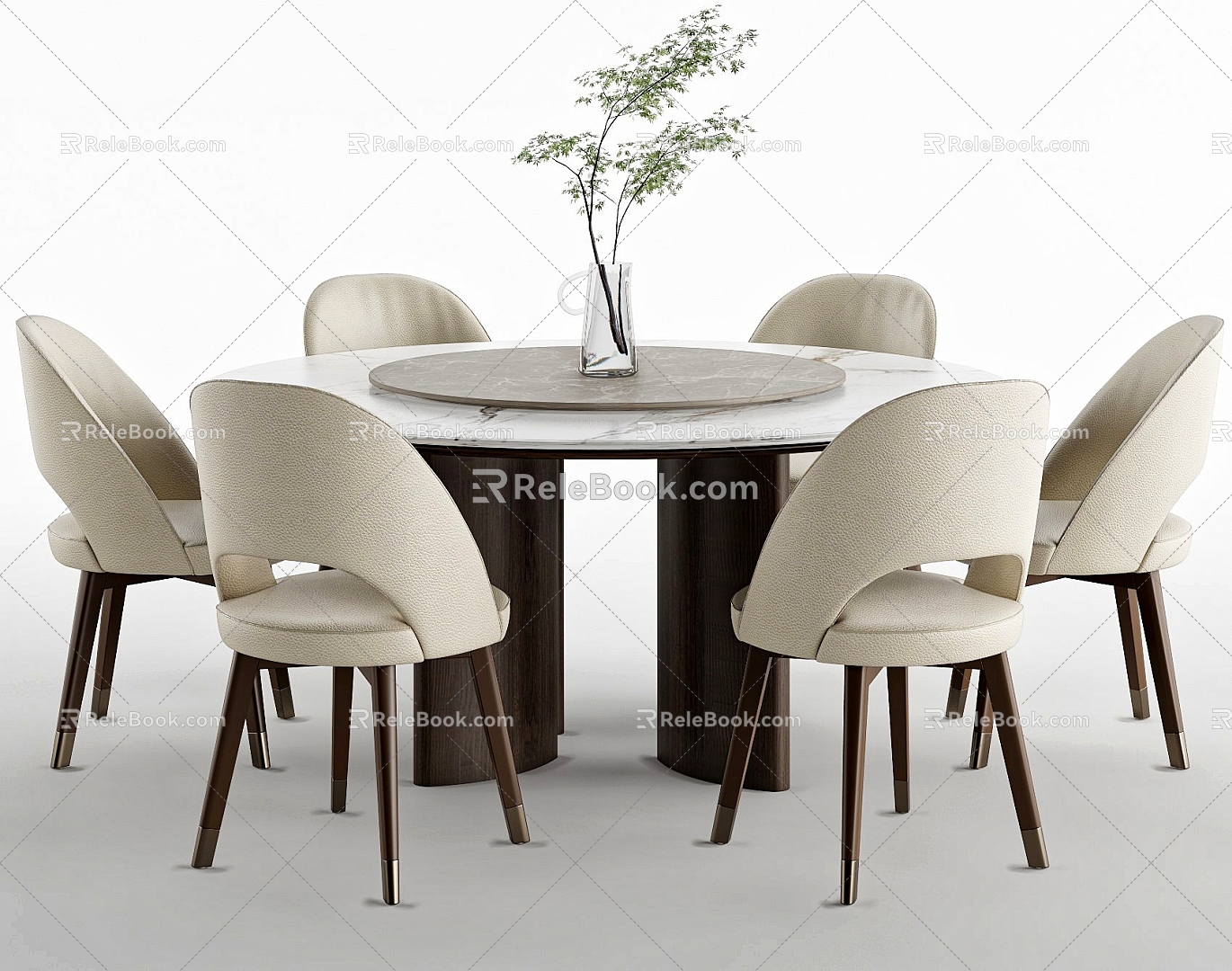 Modern Dining Table and Chair Combination Round Dining Table Dining Chair Ornaments 3d model