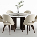 Modern Dining Table and Chair Combination Round Dining Table Dining Chair Ornaments 3d model