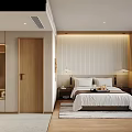 Hotel Room Interior With Modern Wooden Furniture TV Vanity Wardrobe And Mini Fridge