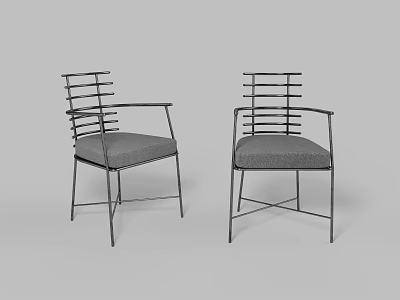 Modern Dining Chairs With Vertical Slat Back Metal Frame And Gray Upholstered Seat 3d model