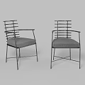 Modern Dining Chairs With Vertical Slat Back Metal Frame And Gray Upholstered Seat