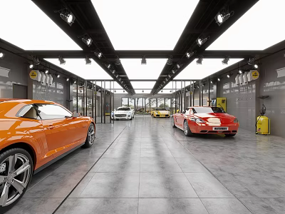 4S Dealership Showroom With Various Colored Cars Spacious Interior And Bright Lighting 3d model