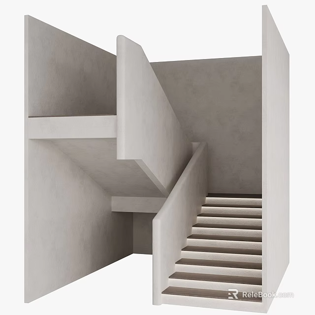 Modern Concrete Interior Staircase Design With Simple Steps And Sleek Railing 3d model 