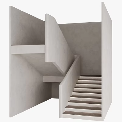 Modern Concrete Interior Staircase Design With Simple Steps And Sleek Railing 3d model