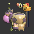 Cute Cartoon Cow Chicken Bird And Calf With Fence Flower And Leaf