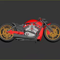 Red Motorcycle With Yellow Wheels And Silver Engine On Reflective Surface 3d model