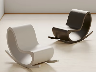 Modern White And Black Rocking Chairs With Minimalist Design On Light Wooden Floor 3d model
