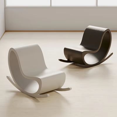 Modern White And Black Rocking Chairs With Minimalist Design On Light Wooden Floor 3d model