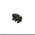 Rusty Metal Industrial Storage Tank With Platform Railing Support Stands And Hazardous Labels