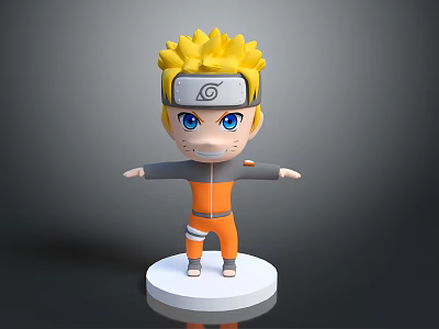 Anime Character Doll With Blonde Hair Blue Eyes And Orange Gray Outfit On White Base 3d model