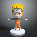 Anime Character Doll With Blonde Hair Blue Eyes And Orange Gray Outfit On White Base