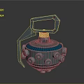 Industrial Metal Mechanical Device With Red Spiral Top Circular Knobs And Base Bolts