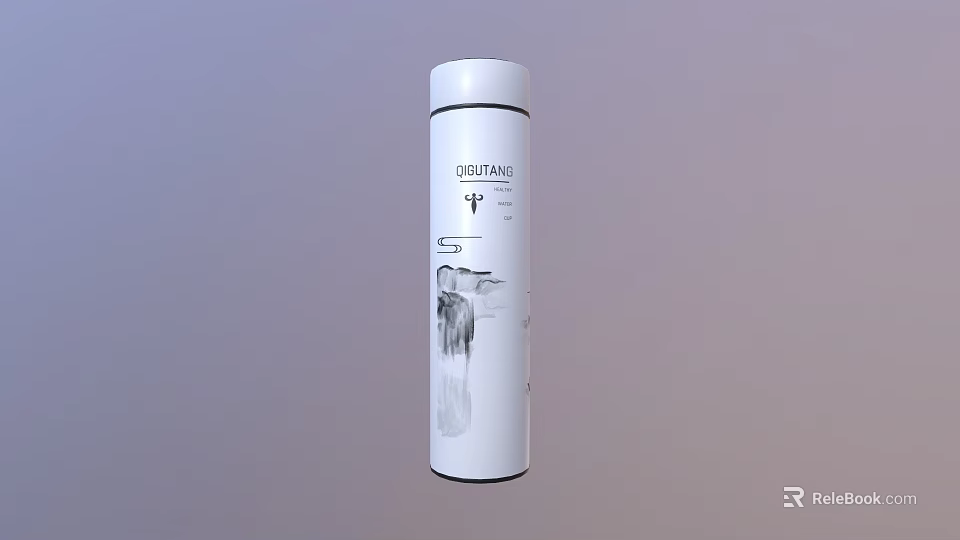 White LOUTANI Cup With Minimalist Design Cylindrical Shape And Sketch Pattern 3d model