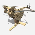 Ancient Wooden Siege Weapon With Wheels Launch Mechanism And Metal Parts Structure