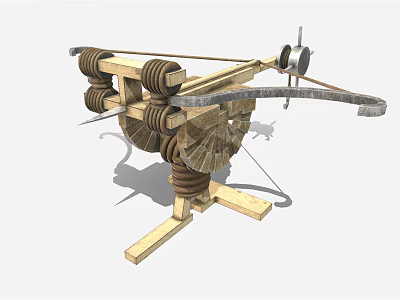 Ancient Wooden Siege Weapon With Wheels Launch Mechanism And Metal Parts Structure 3d model