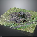 Wood Stone Decorative Art Piece With Natural Texture Square Design Green And Dark Patterns Center