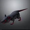 3D Rendered Fantasy Rat With Blue Body Pink Ears Claws Tail And Red Eyes