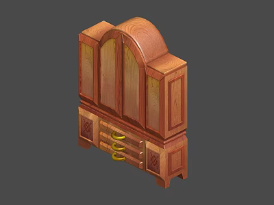 Classic Wooden Wardrobe With Double Arched Doors And Decorative Drawers Design 3d model