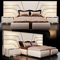 Modern Double Bed With Upholstered Headboard And Side Tables Lighting Design 3d model