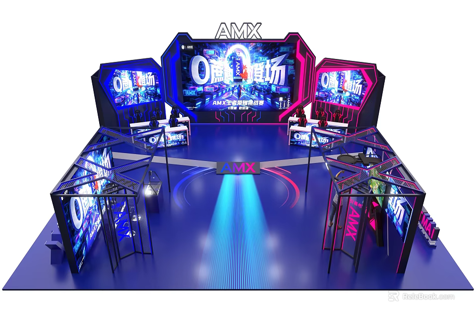 AMX eSports Stage Setup With Large Screens Vibrant Lighting And Modern Interactive Displays 3d model 
