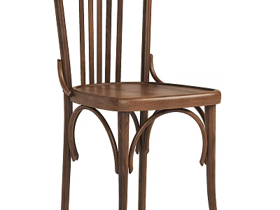 Classic Wooden Single Chair With Curved Backrest And Arched Legs Design 3d model
