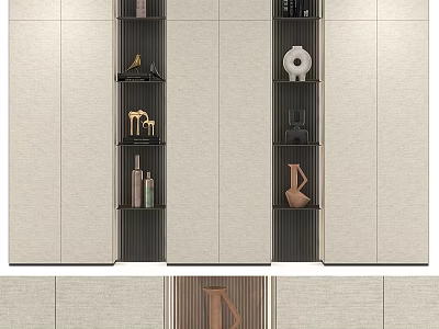 Modern Wardrobe Interior Design With Open Shelves And Decorative Vases Sculptures 3d model