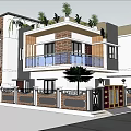 Modern Detached Villa Exterior Design With Balconies Green Plants And Decorative Column