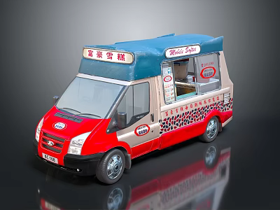 Red And Beige Ice Cream Truck With Blue Roof Leopard Print And Milk Bar Sign 3d model
