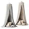 Soft Ceiling Canopies With Gray And Beige Fabric String Lights And Heart Pillows
