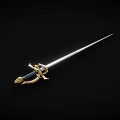 Medieval Sword With Golden Hilt Blue Handle And Silver Blade Design