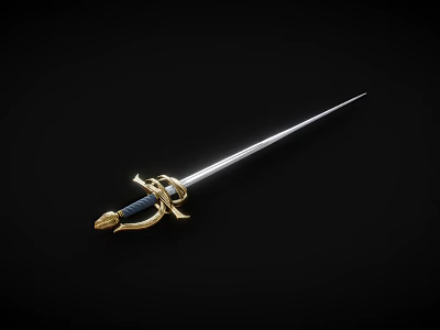 Medieval Sword With Golden Hilt Blue Handle And Silver Blade Design 3d model