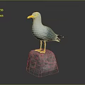 Lifelike Seagull Statue Perched On Gray Rock With Red Legs And Yellow Beak