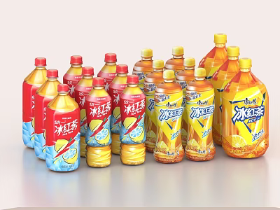 Ice Red Tea Beverages In Multiple Bottle Sizes And Packages 3d model Ice Red Tea Beverages In Multiple Bottle Sizes And Packages 3d model