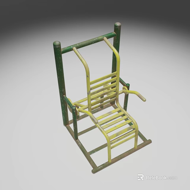 Outdoor Fitness Equipment With Green Yellow Metal Frame For Stretching Exercises 3d model 