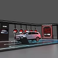 Modern Car Showroom Display With Silver Yellow Cars Glass Cases And Bright Lighting Elements
