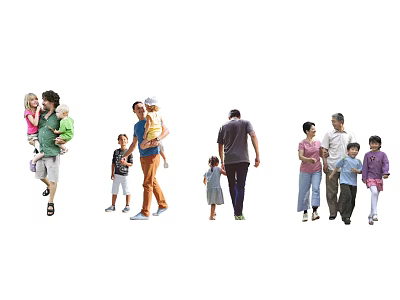 Group of People Including Families and Children Walking Together Daily 3d model