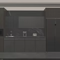 Modern Kitchen Sideboard Cabinet With Dark Gray Matte Cabinets Countertop And Coffee Machine Appliances