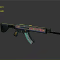 Modern Assault Rifle With Green And Blue Color Scheme And Colorful Decorative Patterns