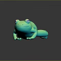 Cartoon Green Frog Toy With Blue Spots On Black Reflective Surface
