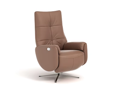 Modern Brown Leather Armchair With Padded Backrest Swivel Metal Base And Comfortable Design 3d model