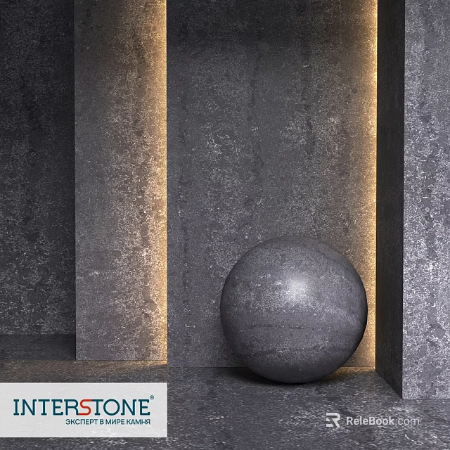 Concrete Sphere Component In Textured Stone Walls With Warm Ambient Lighting 3d model 