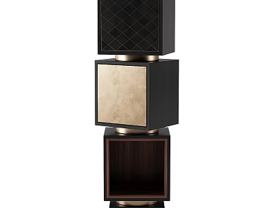 Modern Console Cabinet and Side Cabinet with Layered Black Wood Gold Accents and Geometric Design 3d model
