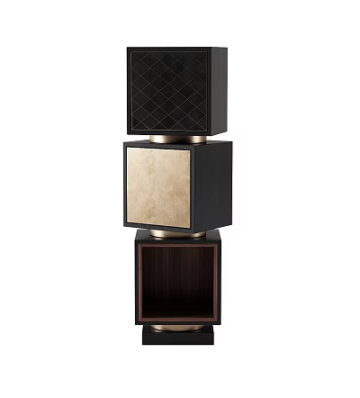 Modern Console Cabinet and Side Cabinet with Layered Black Wood Gold Accents and Geometric Design 3d model