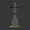 Traditional Stone Lantern Featuring Multi Layer Pedestal And Blue Decoration On Yellow Mat