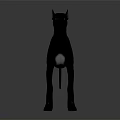 Black Doberman Dog Sculpture Standing On Glossy Black Surface With Gray Gradient Background