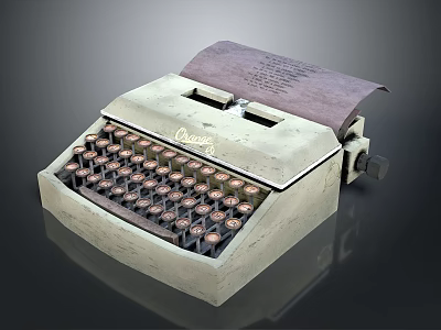 Vintage Typewriter With Retro Design And Old Paper For Home Office Supplies 3d model