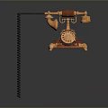 Vintage Telephone With Gold Accents Rotary Dial Curved Handset And Decorative Stand