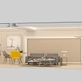 Gray Sofa And Coffee Table Set With Yellow Chairs Decorative Painting And Potted Plants
